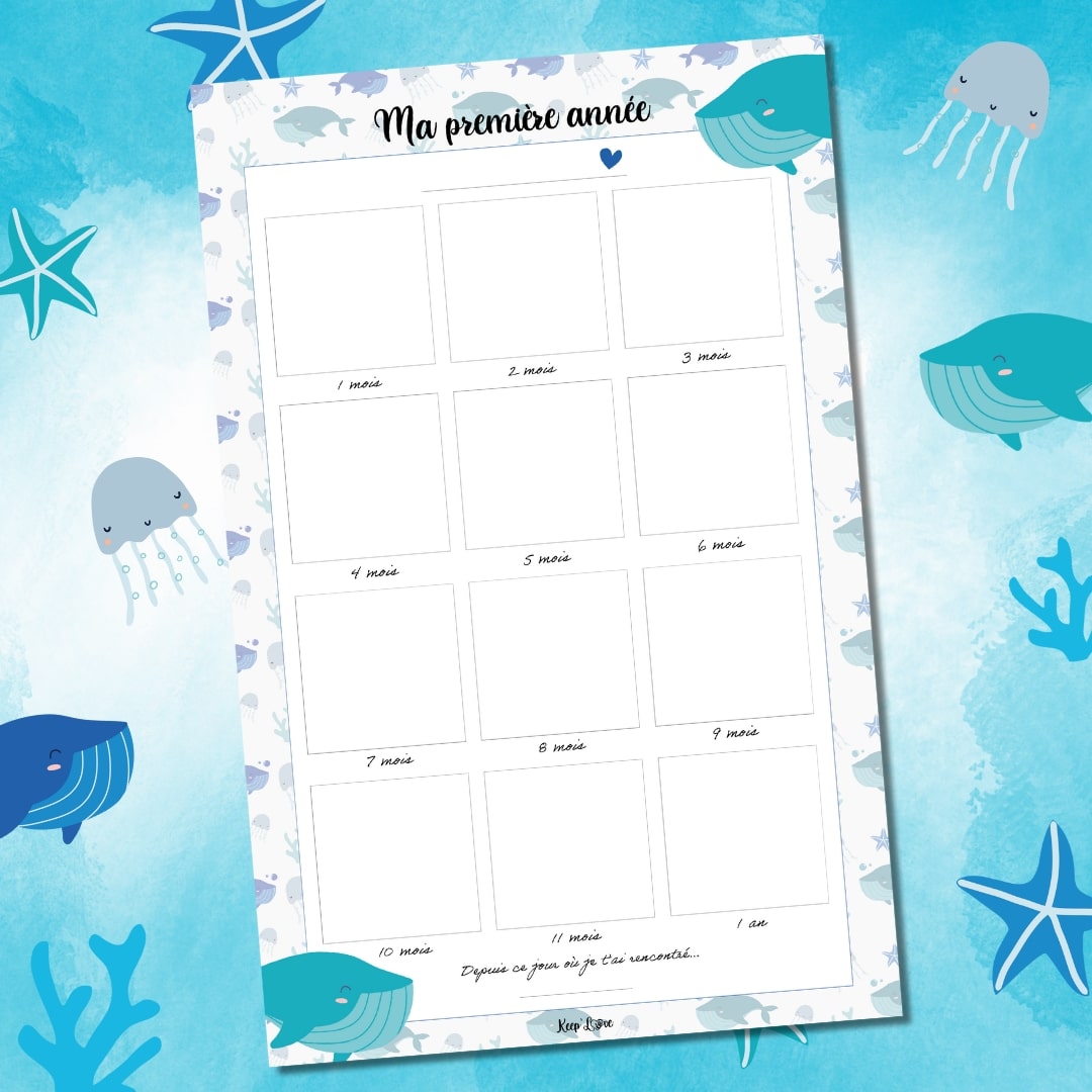 Affiche "Ma Première Année" à compléter (Modèle Baleine)