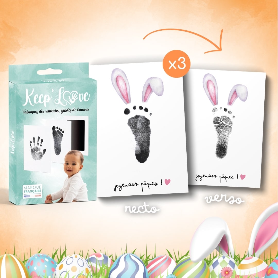 Coffret Joyeuses Pâques - Oreilles de Lapin à personnaliser (Kit d'Empreintes + 3 Cartes à personnaliser)
