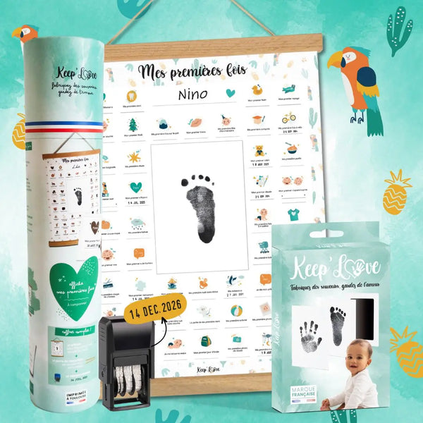 Keep'Love Affiche Mes Premières Fois à Tamponner Ourson - Cadeau Naissance A3 Avec Tampon Dateur