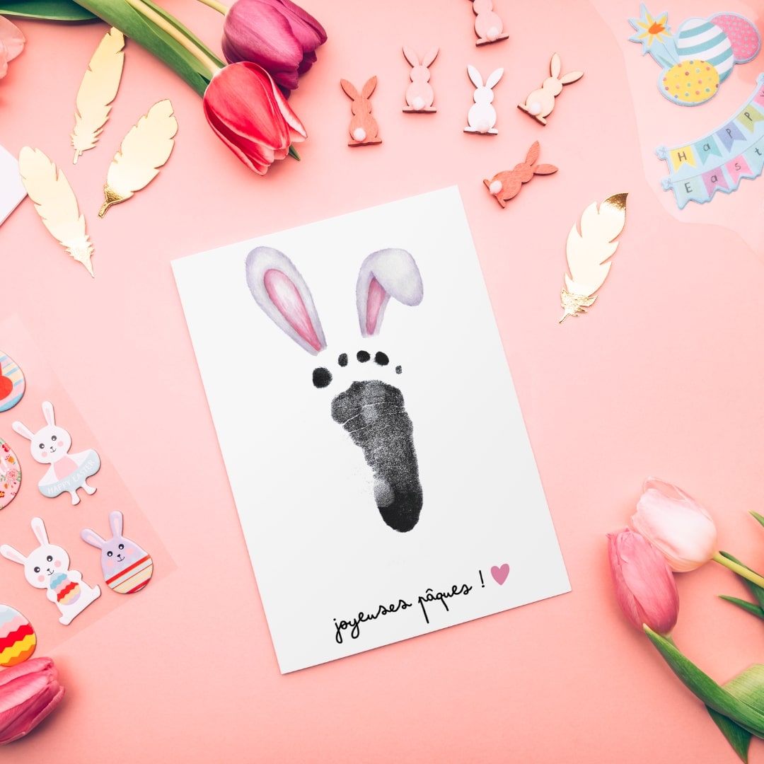 Coffret Joyeuses Pâques - Oreilles de Lapin à personnaliser (Kit d'Empreintes + 3 Cartes à personnaliser)