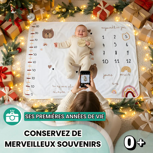Couverture Étape Bébé Ourson – Tapis Photo Mois Mixte