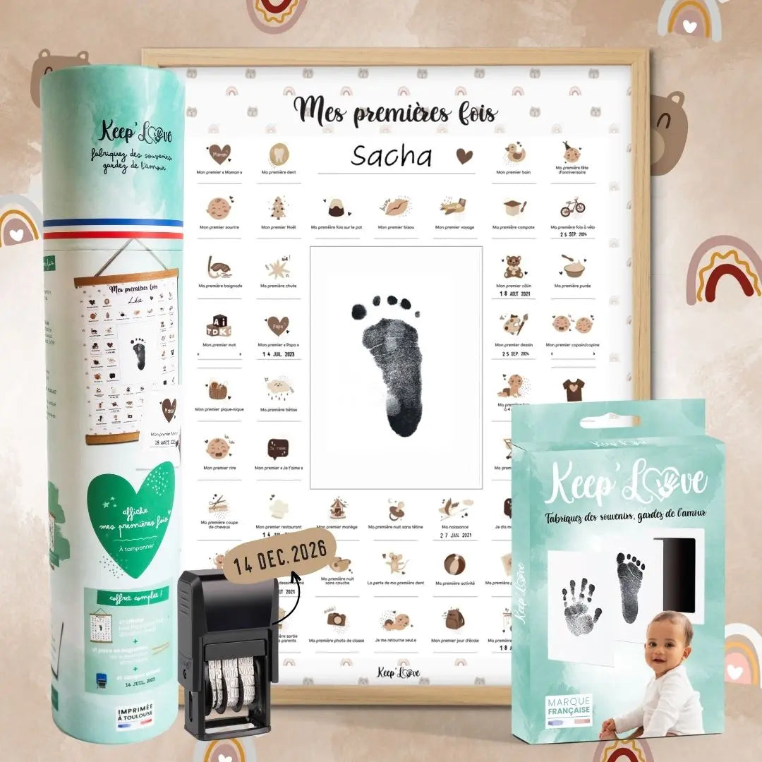 Coffret Cadre Beige “Mes Premières Fois” à tamponner – Thème Ourson
