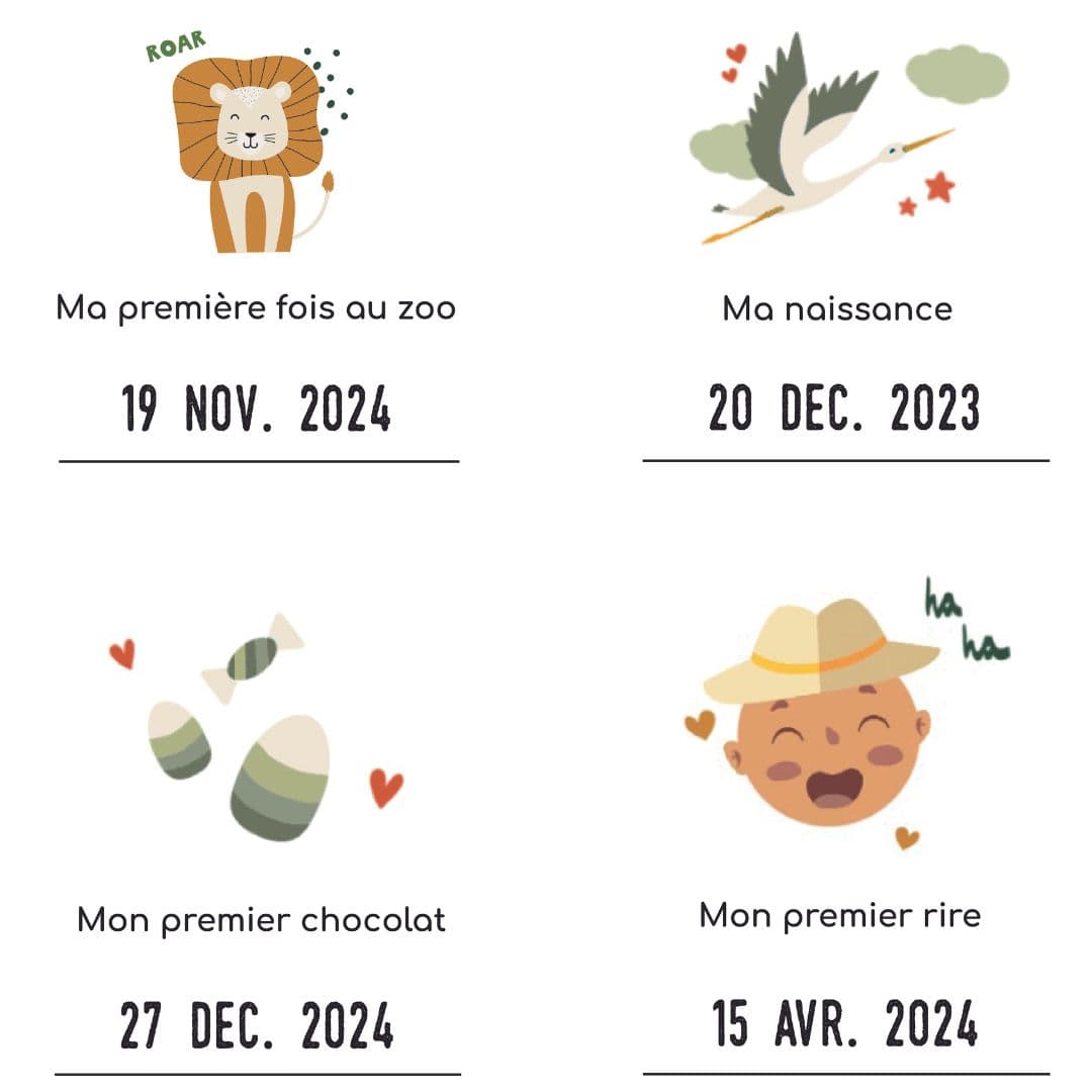 Affiche Mes Premières Fois Lion à tamponner – idée cadeau de naissance personnalisable, fabrication française Keep’Love