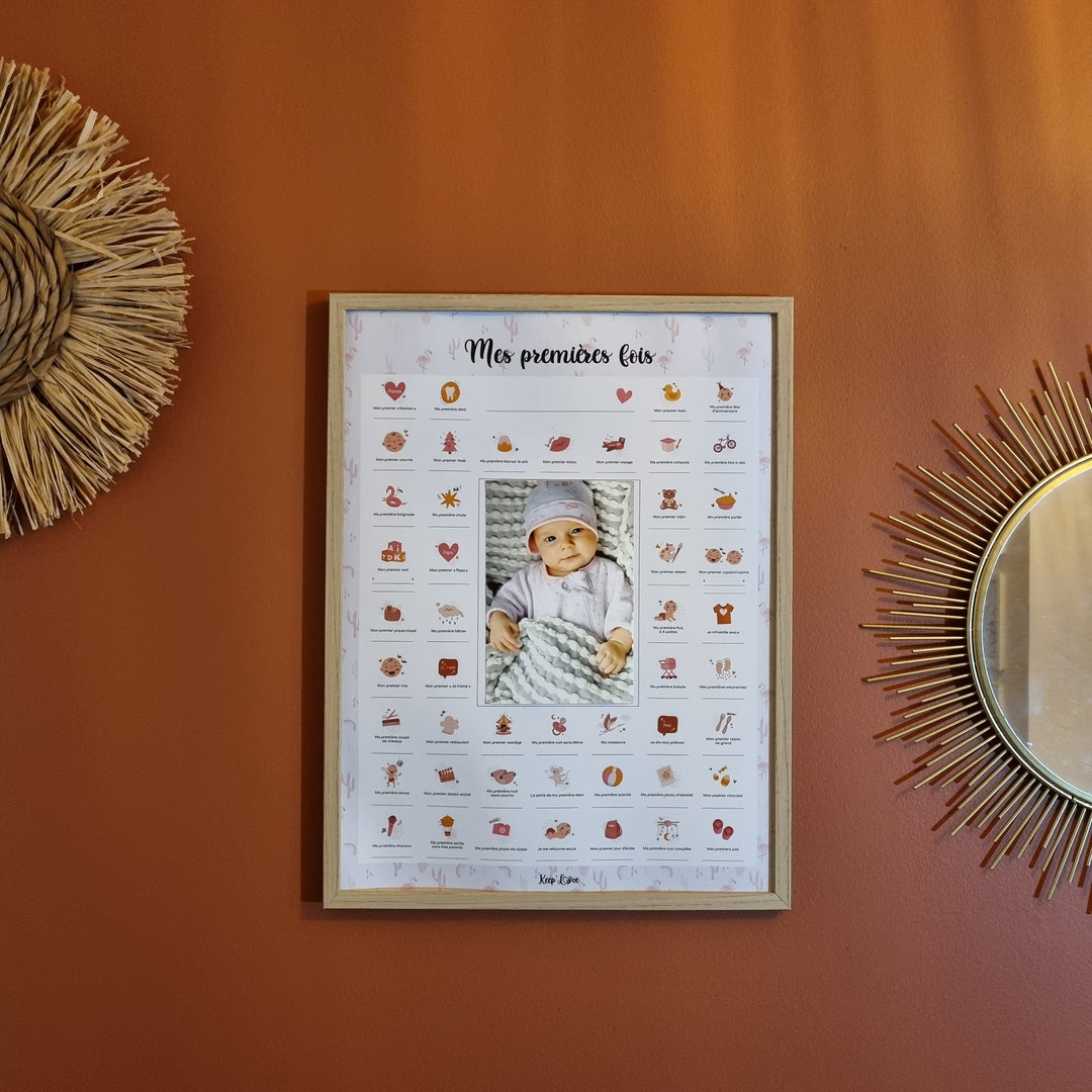 Coffret Cadre Beige “Mes Premières Fois” à tamponner – Thème Flamant Rose