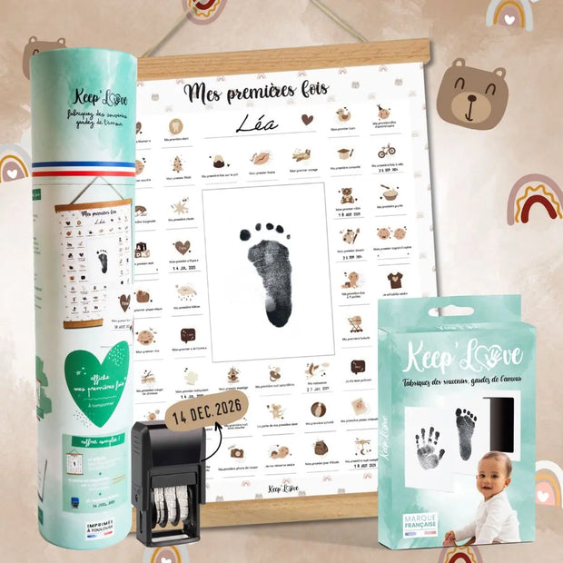 Mes premières fois bébé – Affiche à tamponner avec tampon dateur et empreinte