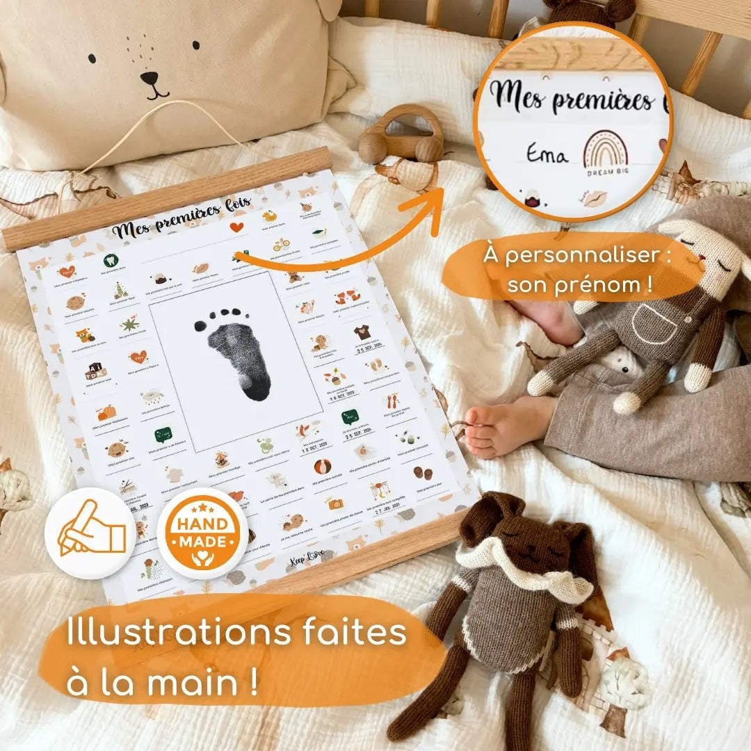 mes premières fois bébé cadre beige renard