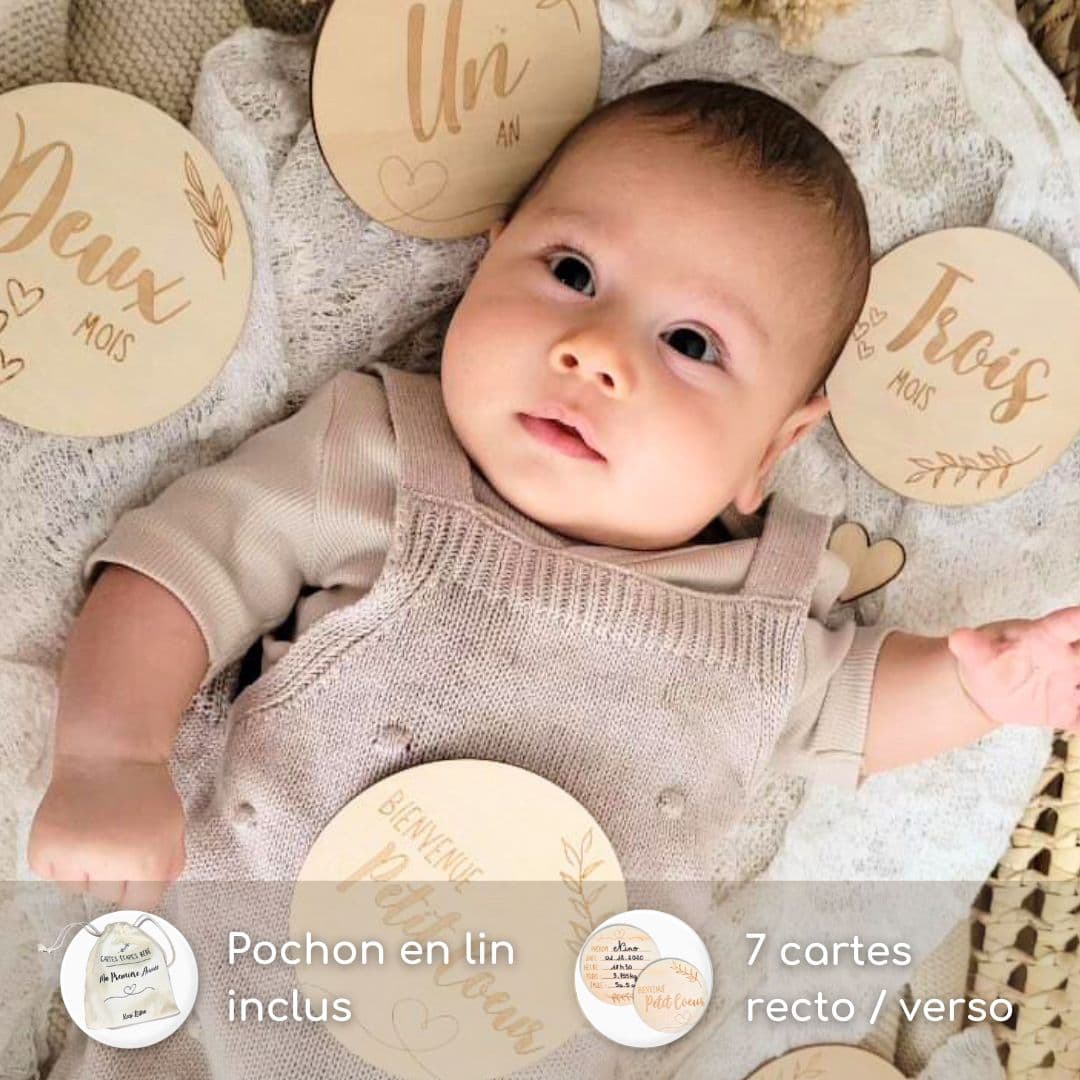 photo carte étape bois bébé 1 mois