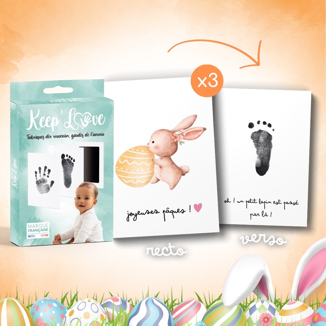 Coffret Joyeuses Pâques - Petit Lapin à personnaliser  (Kit d'Empreintes + 3 Cartes à personnaliser)