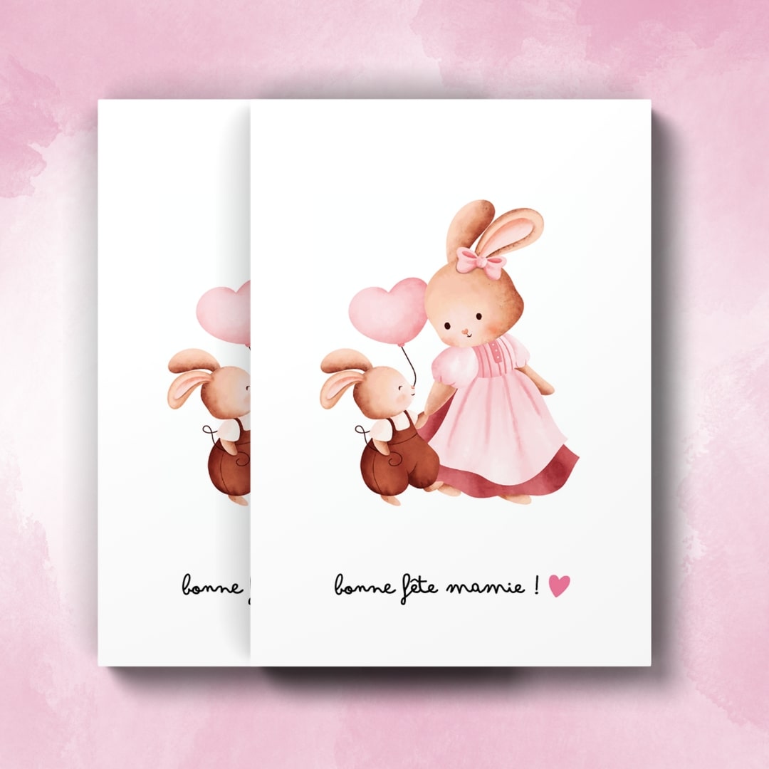 Carte Fête des Grand-Mères - Modèle Lapin