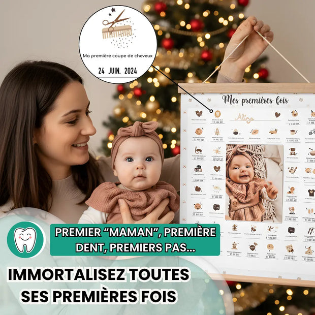 Affiche “Mes Premières Fois” bébé à tamponner – Cadeau naissance (Ourson)