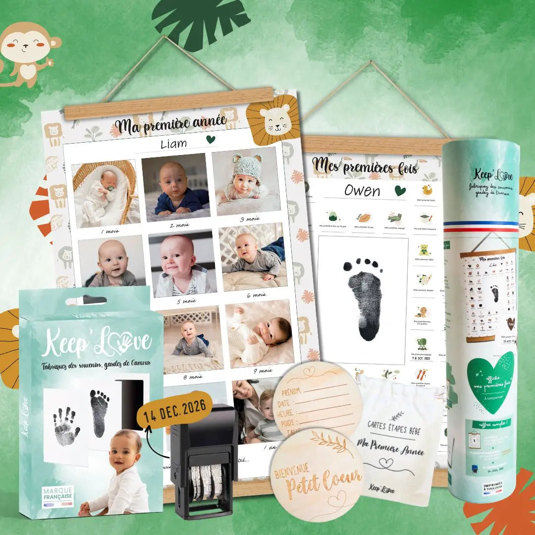 Coffret naissance fille avec illustrations faites main et design assorti