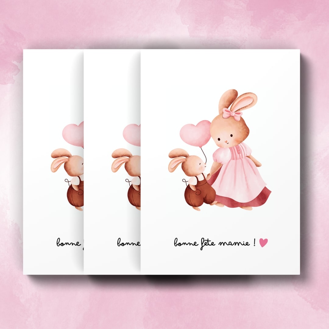 Carte Fête des Grand-Mères - Modèle Lapin