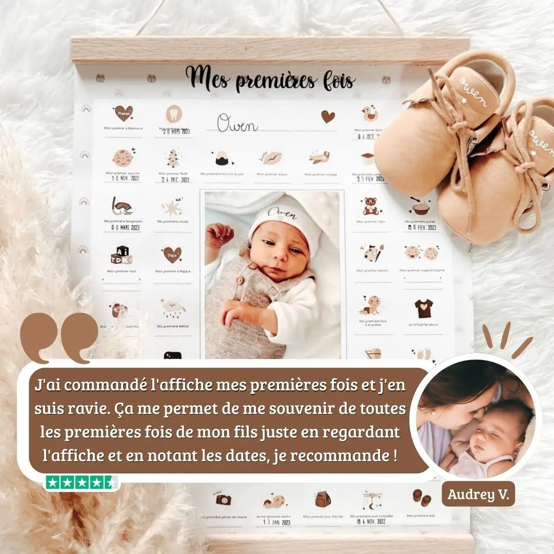 Coffret “Mes Premières Fois” bébé – Affiche, Empreintes, Tampon & Baguettes