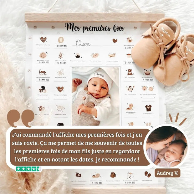 Coffret Ourson "Mes Premières Fois" + Cadre Photo Beige