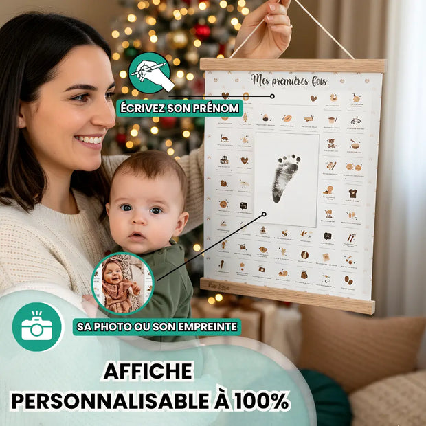 Affiche “Mes Premières Fois” bébé à tamponner – Cadeau naissance (Ourson)