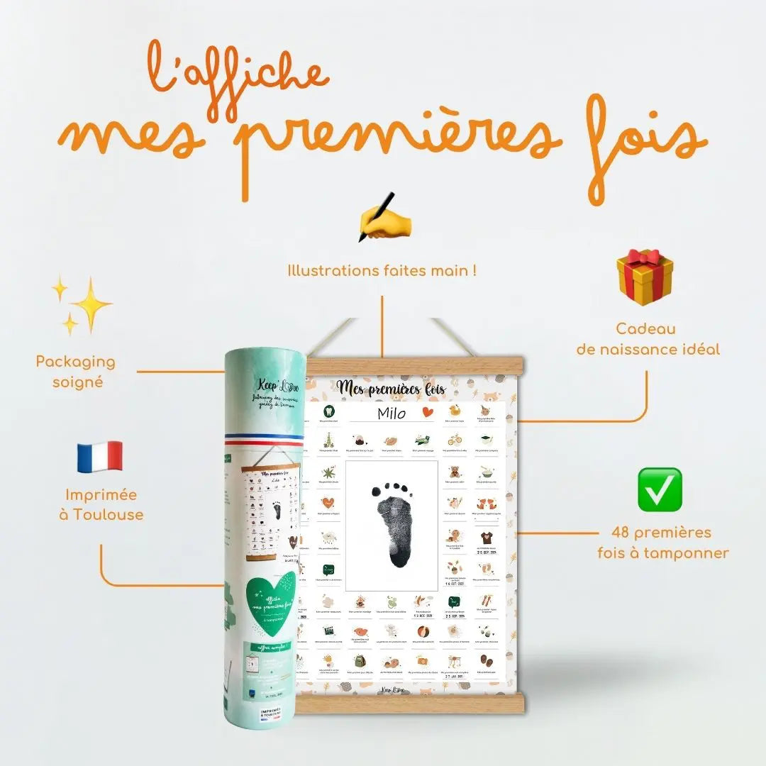 Baguettes de suspension bois pour affiche Mes Premières Fois Lion – présentation élégante et naturelle Keep’Love