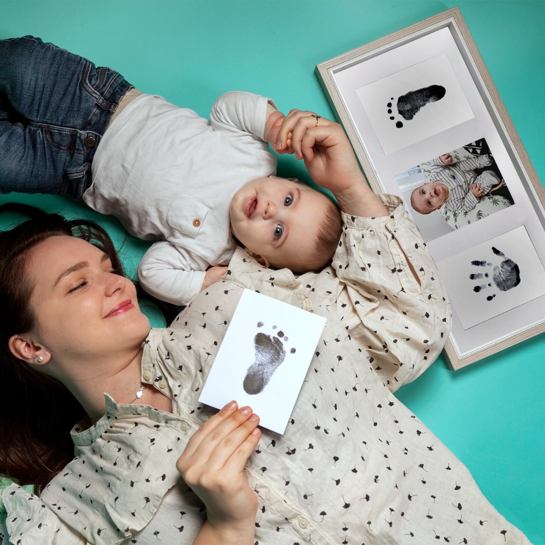 Kit empreinte bébé sans encre et cadre en bois naturel