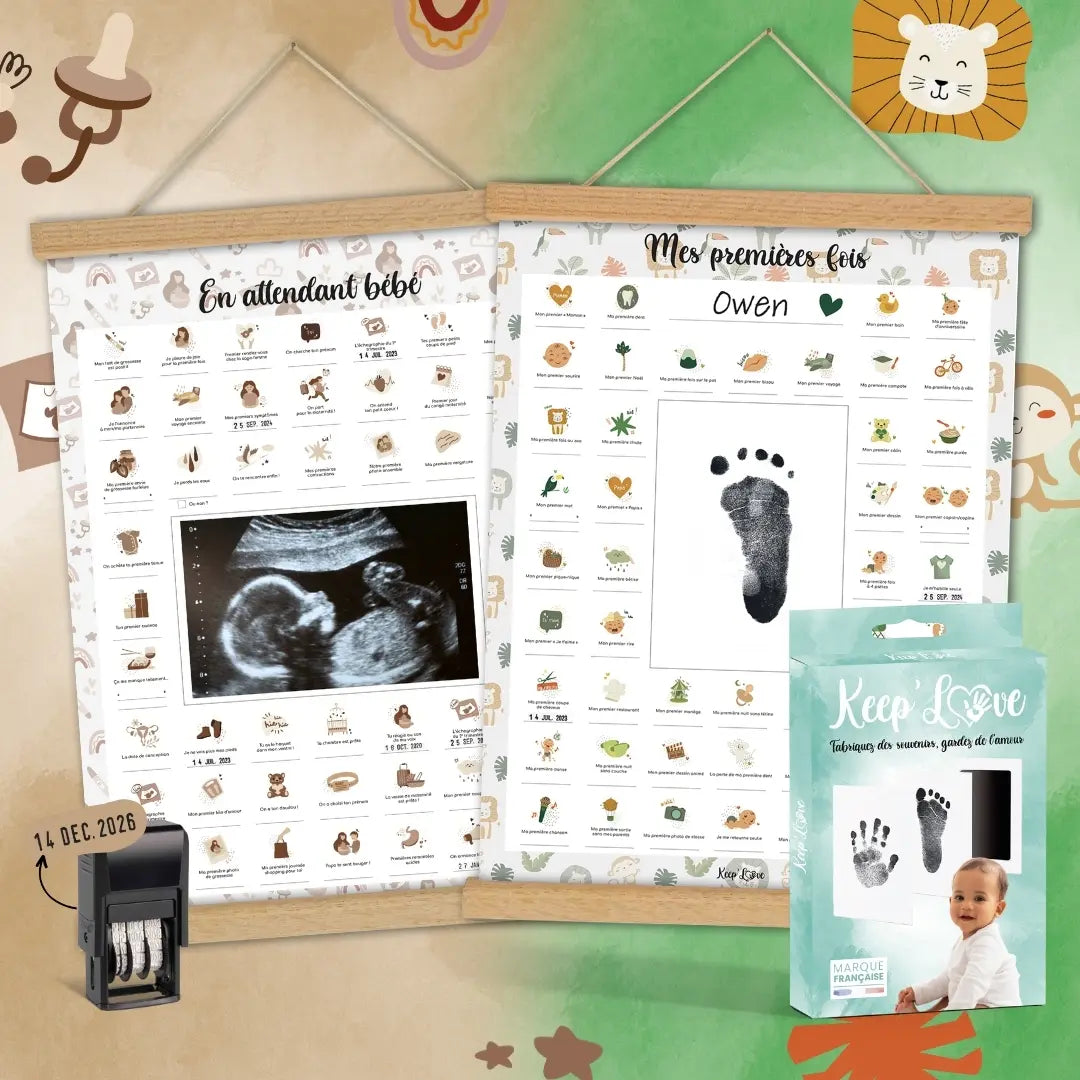Affiches à tamponner pour immortaliser chaque moment de la grossesse et des premiers mois de bébé