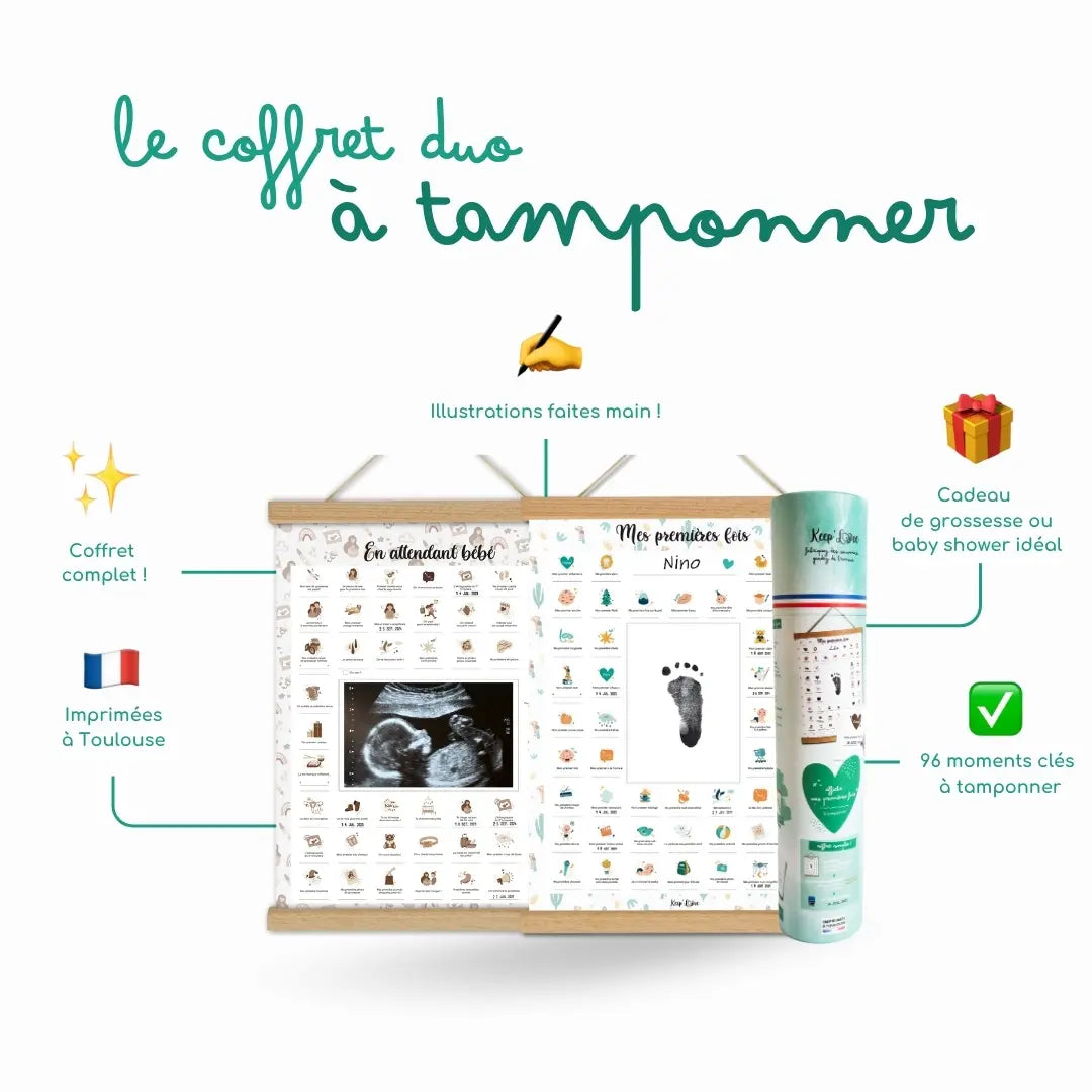 coffret naissance bébé avec affiches à tamponner