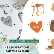 Famille découvrant l’affiche Mes Premières Fois Lion Keep’Love – souvenir tendre à tamponner avec bébé