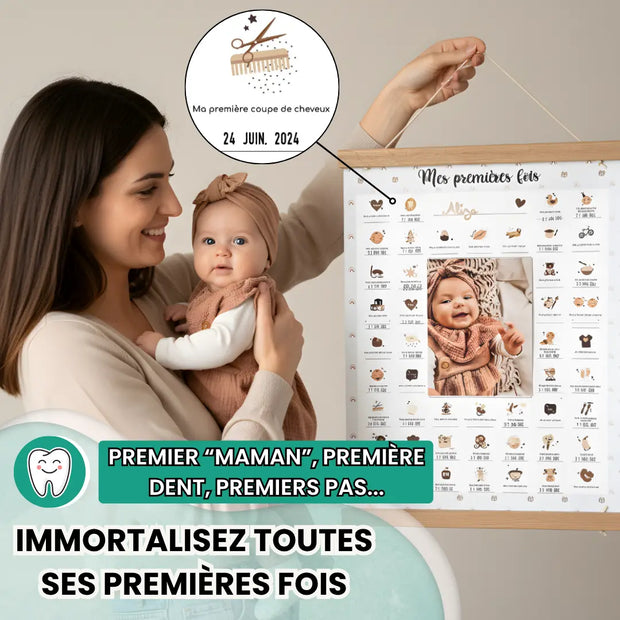 ffiche Mes Premières Fois à tamponner avec tampon dateur – thème Ourson, idée cadeau de naissance originale Keep’Love