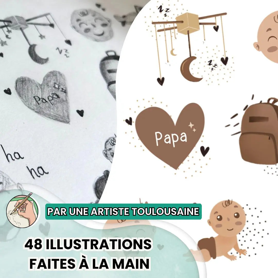 Zoom sur les détails du cadre photo Ourson – papier texturé, illustration douce et qualité artisanale Keep’Love
