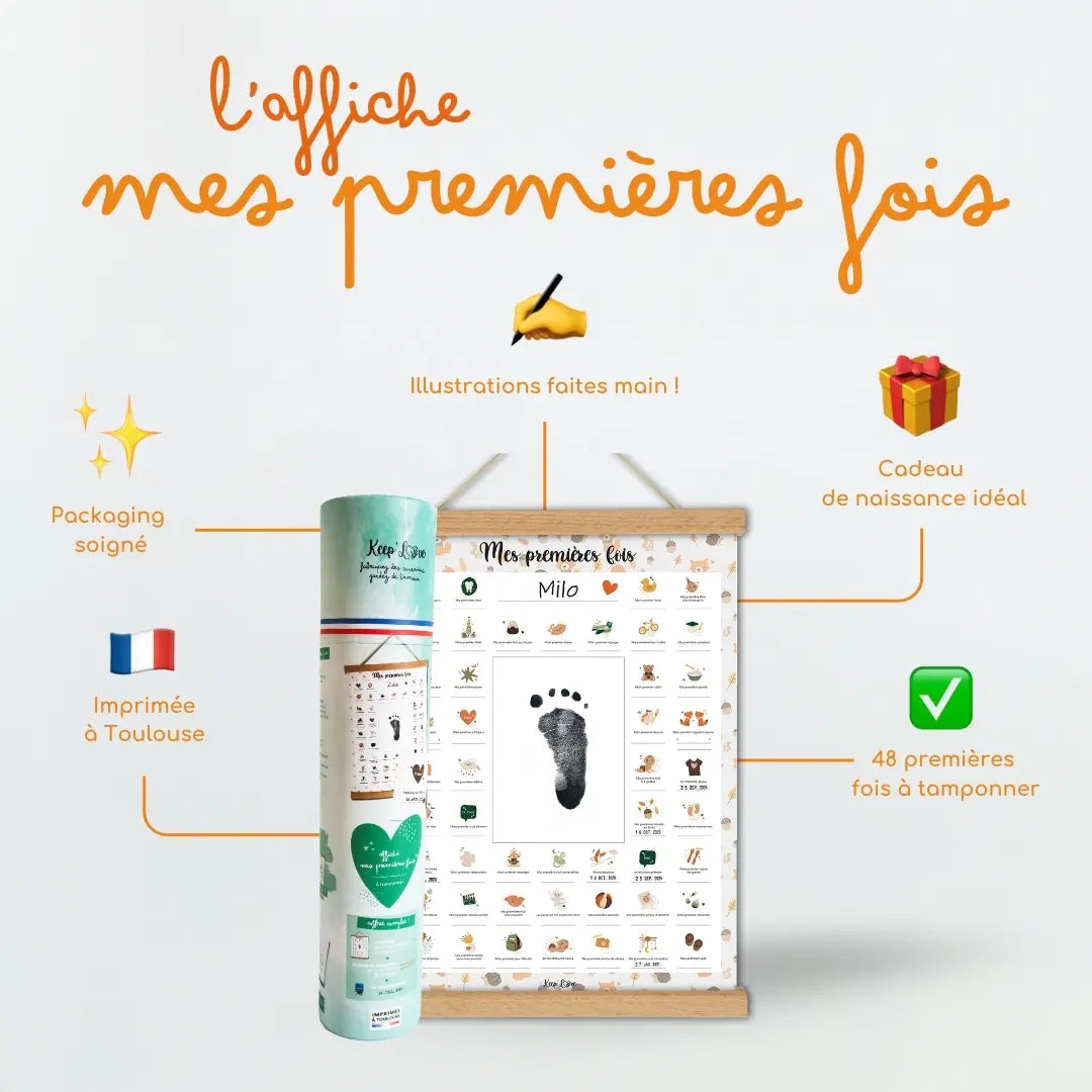 Affiche Mes Premières Fois à tamponner Renard – idée cadeau de naissance personnalisable et fabriquée en France Keep’Love