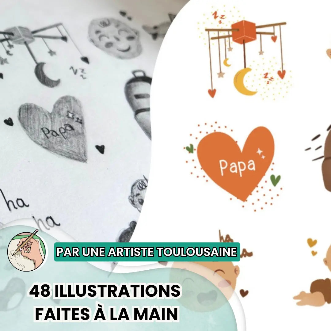 Famille admirant l’affiche Mes Premières Fois Renard – souvenir tendre et décoratif pour bébé Keep’Love