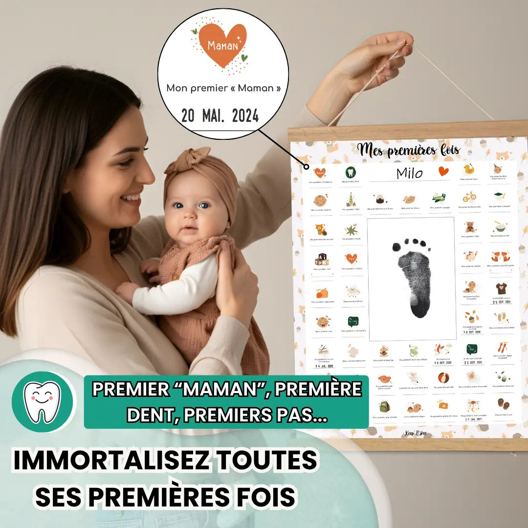 Affiche Mes Premières Fois à tamponner avec tampon dateur – thème Renard, idée cadeau de naissance originale Keep’Love