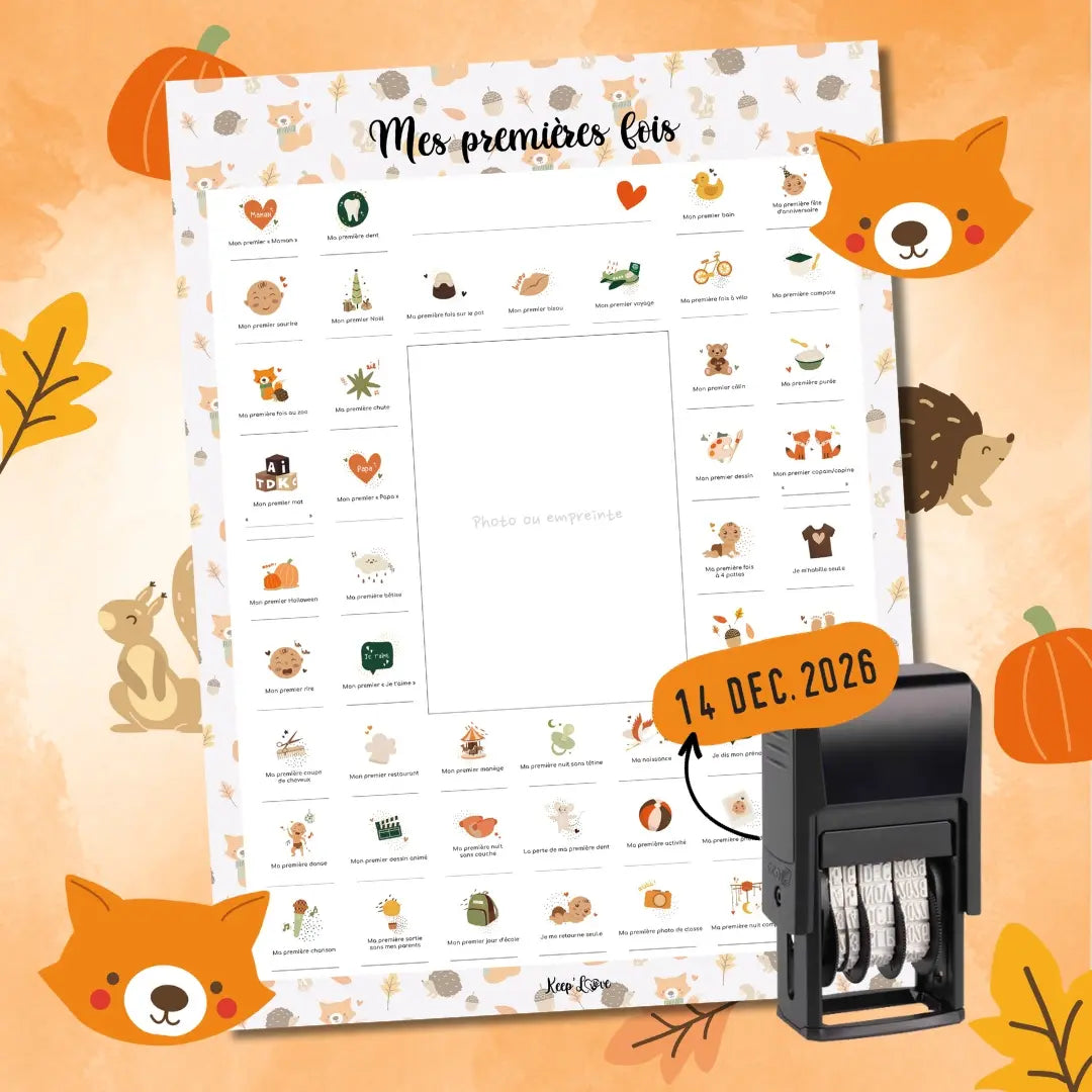 Affiche mes premières fois bébé – Thème renard – À compléter avec tampon