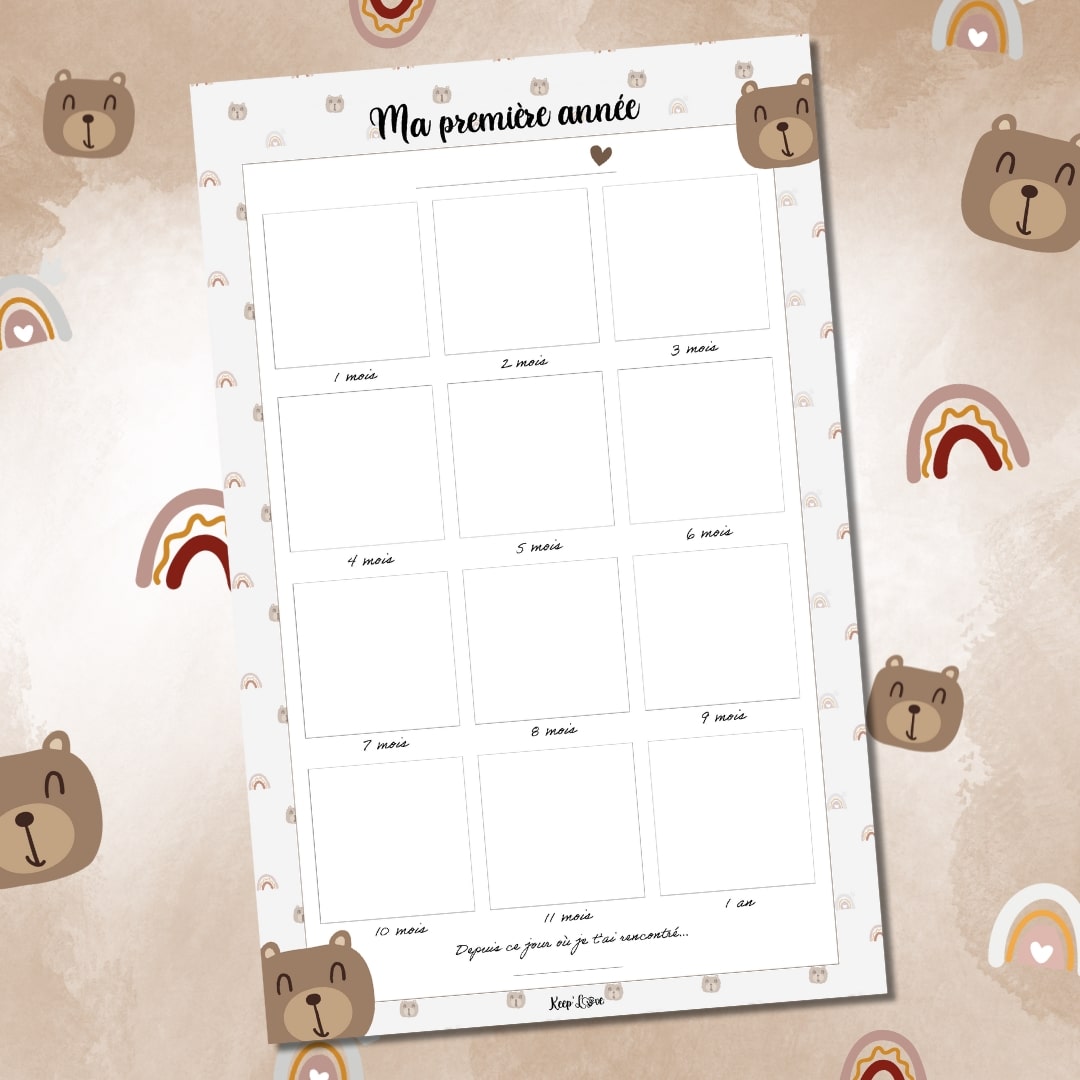 Affiche "Ma Première Année" à compléter (Modèle Ourson)