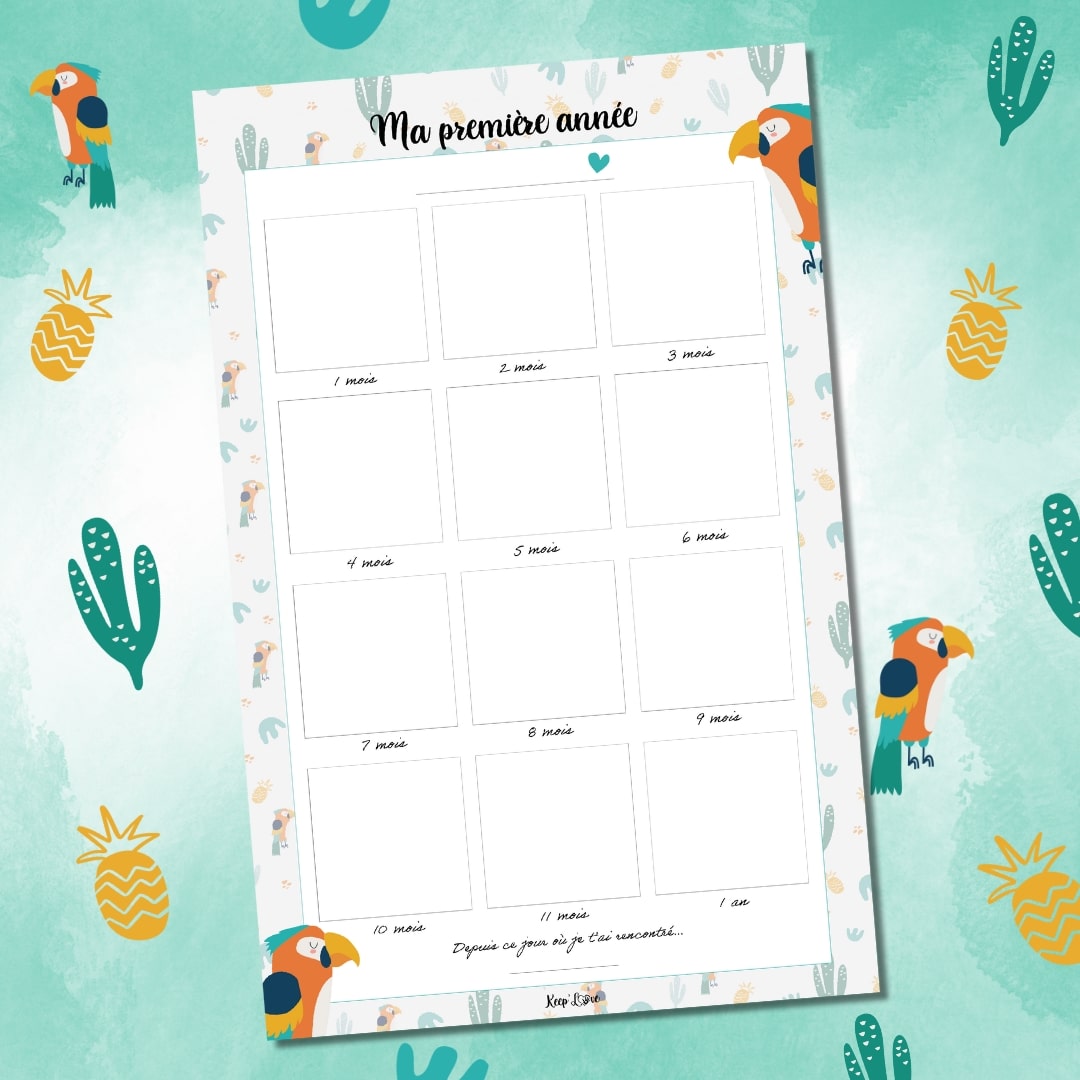 Affiche "Ma Première Année" à compléter (Modèle Perroquet)