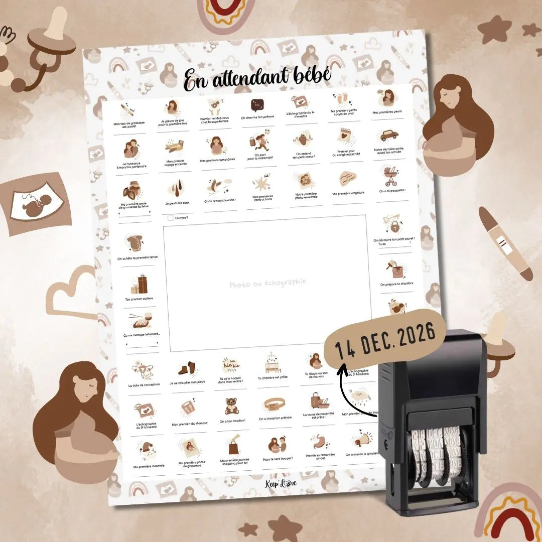 Affiche grossesse à tamponner “En Attendant Bébé” – idée cadeau femme enceinte