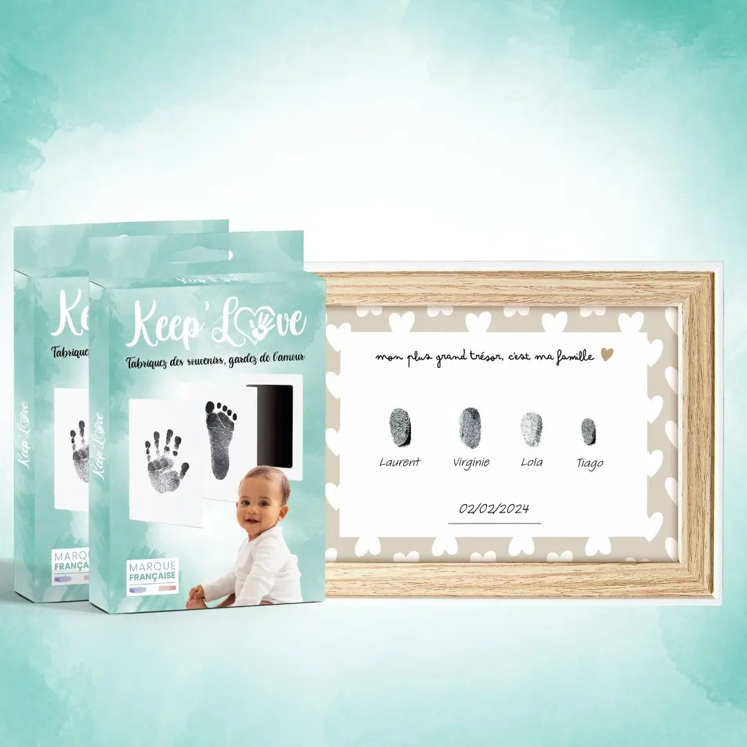 Kit Empreintes De Mains Familiales - Cadre Avec 4 Places Pour Empreintes, 6 Couleurs Non Toxiques - Souvenir Naissance, Fête Des Mères - 3