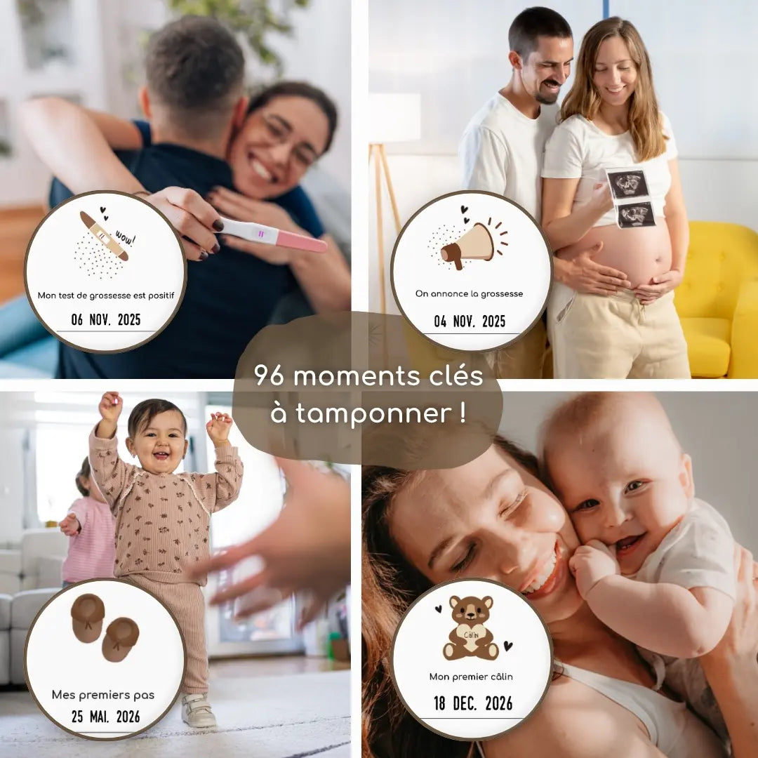 Coffret cadeau avec deux affiches à tamponner pour grossesse et bébé