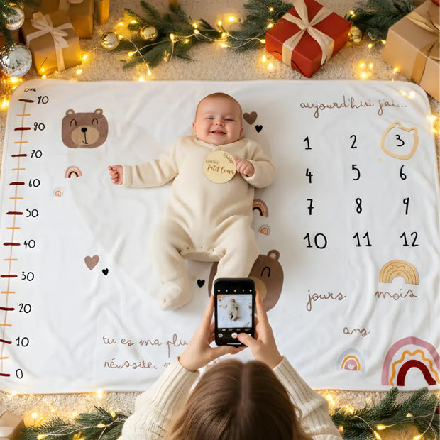 Couverture Étape Bébé Ourson – Tapis Photo Mois Mixte