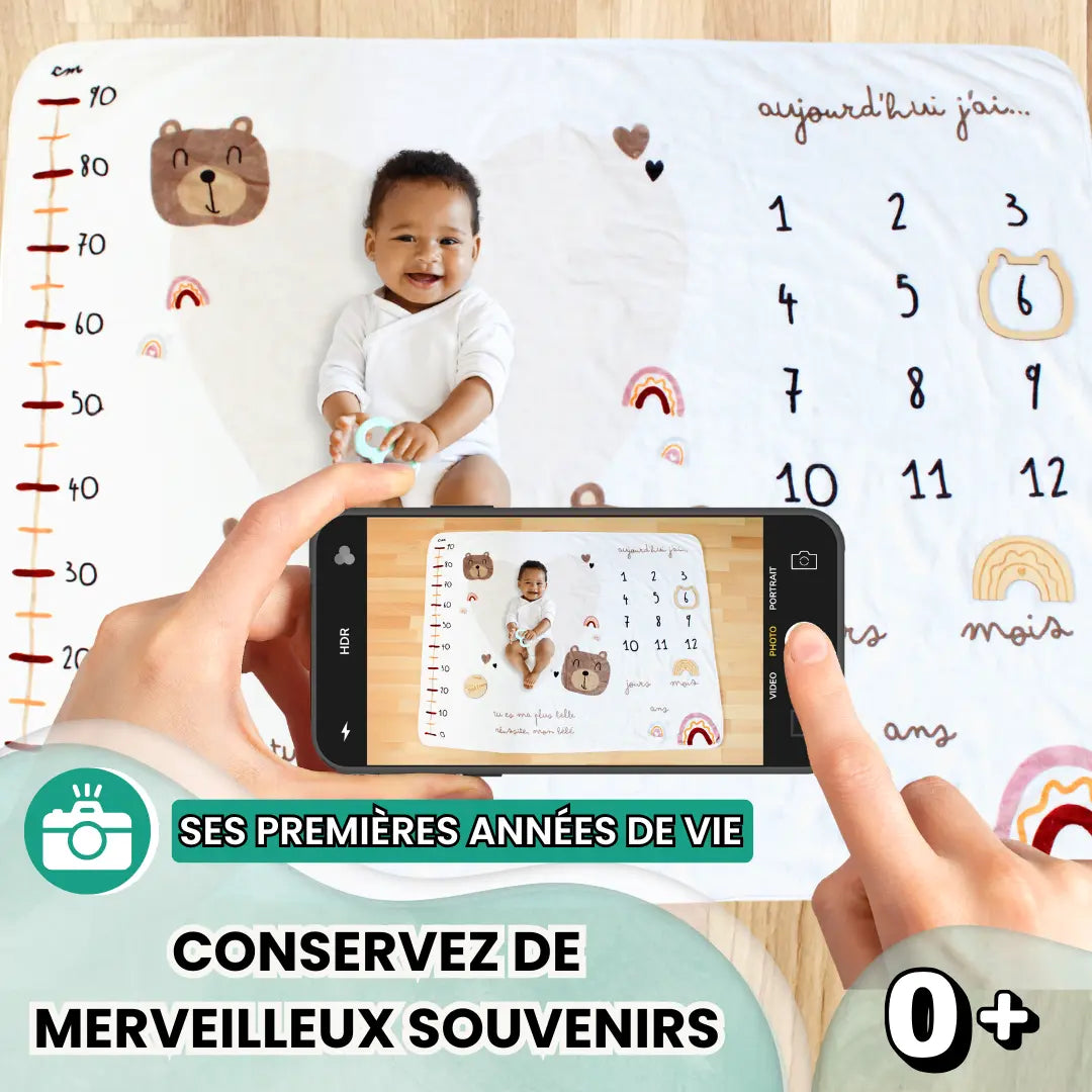 Couverture Étape Bébé Ourson – Tapis Photo Mois Mixte