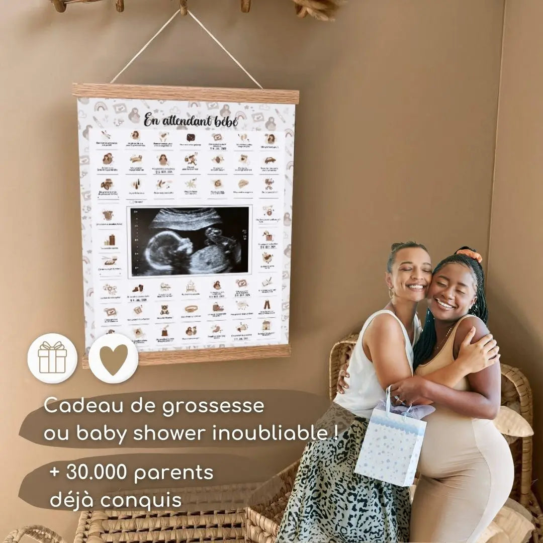 Packaging de l’affiche En Attendant Bébé – cadeau prêt à offrir à une future maman
