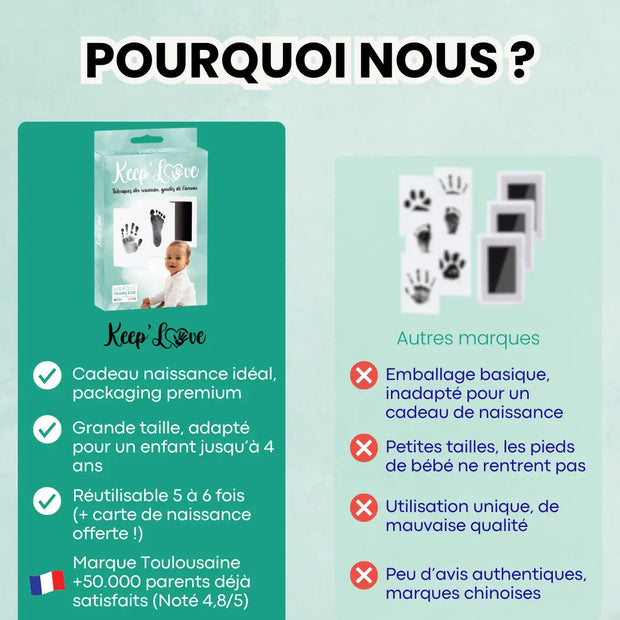Kit empreinte bébé sans contact direct – tampon sécurisé pour nouveau-né, souvenir unique Keep’Love